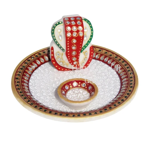 Marble Pooja Plate With Ganesh