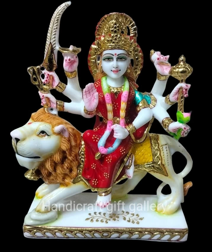 Marble Dust Durga Devi In red Saree 9 Inch