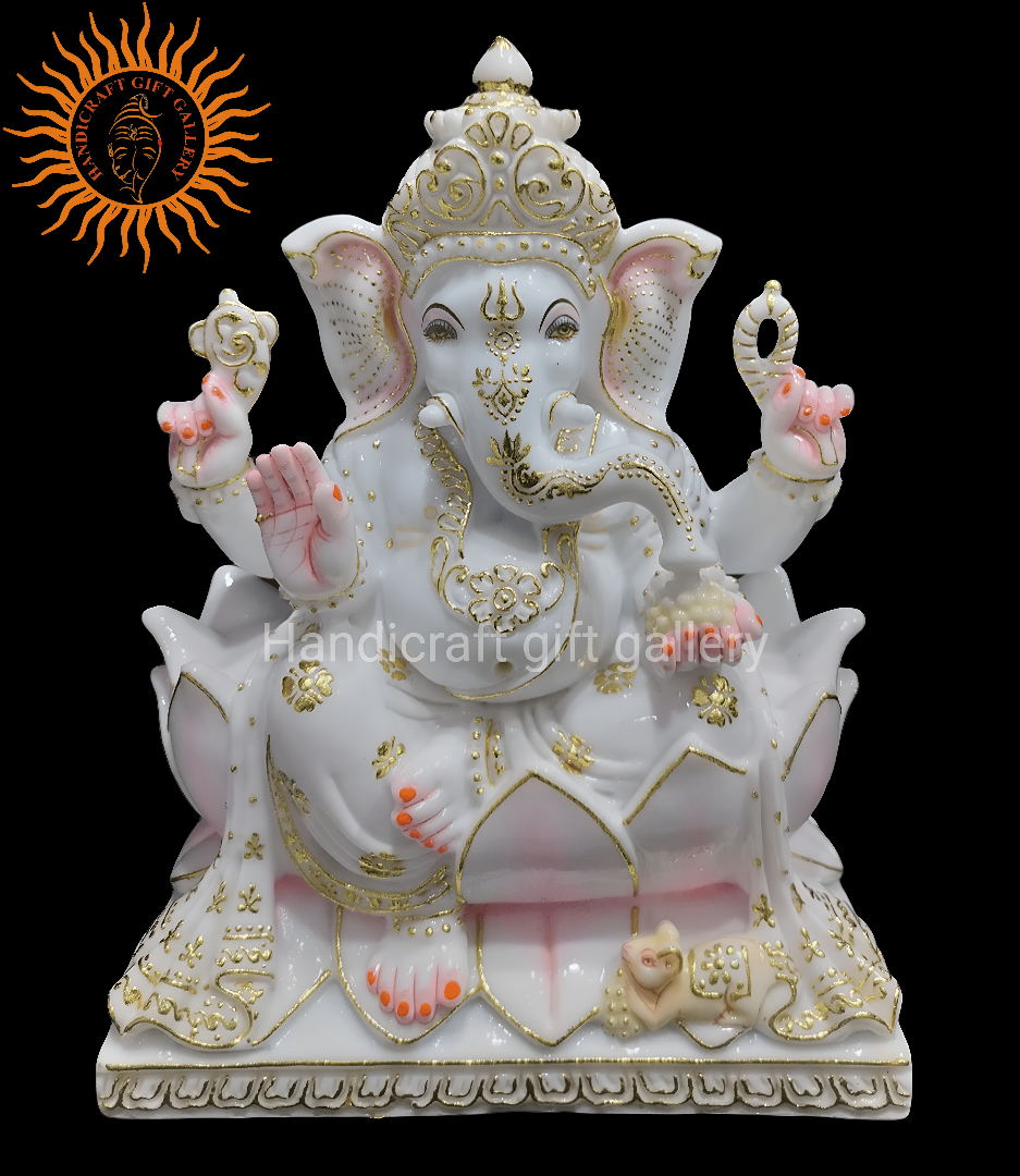 Fine Marble Dust Ganesh Ji In White Ambos Painting