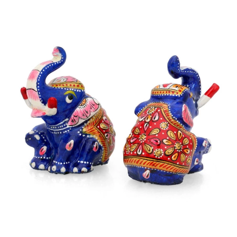 Metal Meena Elephant Pair In 5 Inch