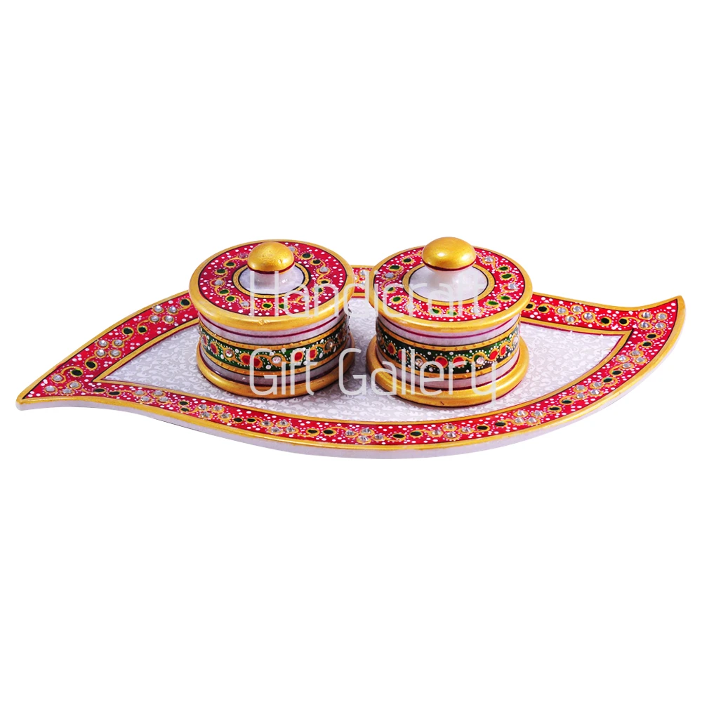 Marble Patta 2 Dibbi Dry Fruits Tray Set