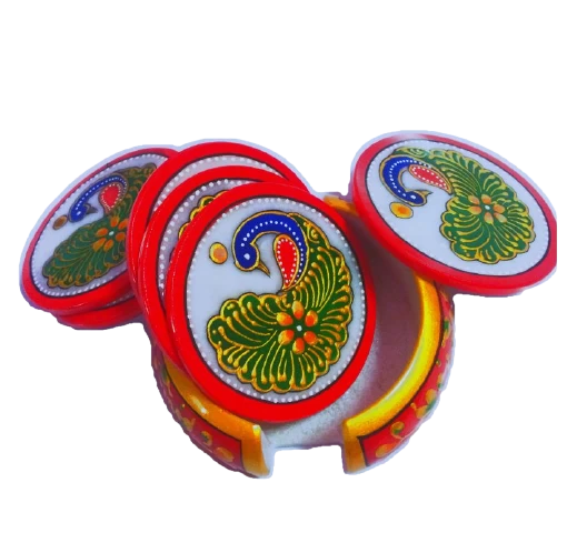 Marble Peacock Figure Painted Tea Coaster