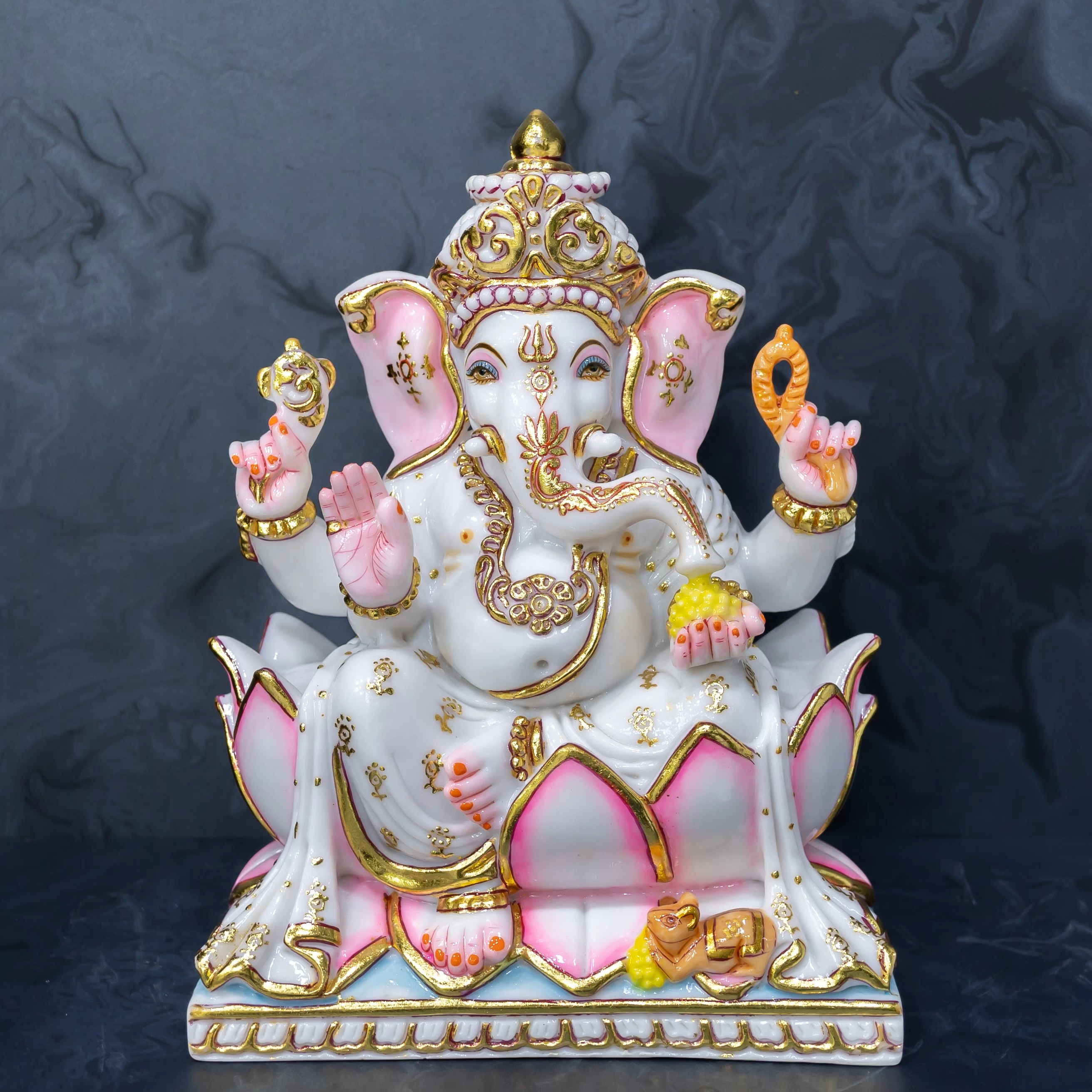 Fine Marble Dust Ganesh Ji In White Ambos Painting
