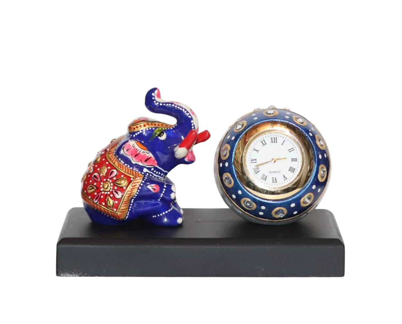 Metal Trunk Up Elephant With Marble Clock