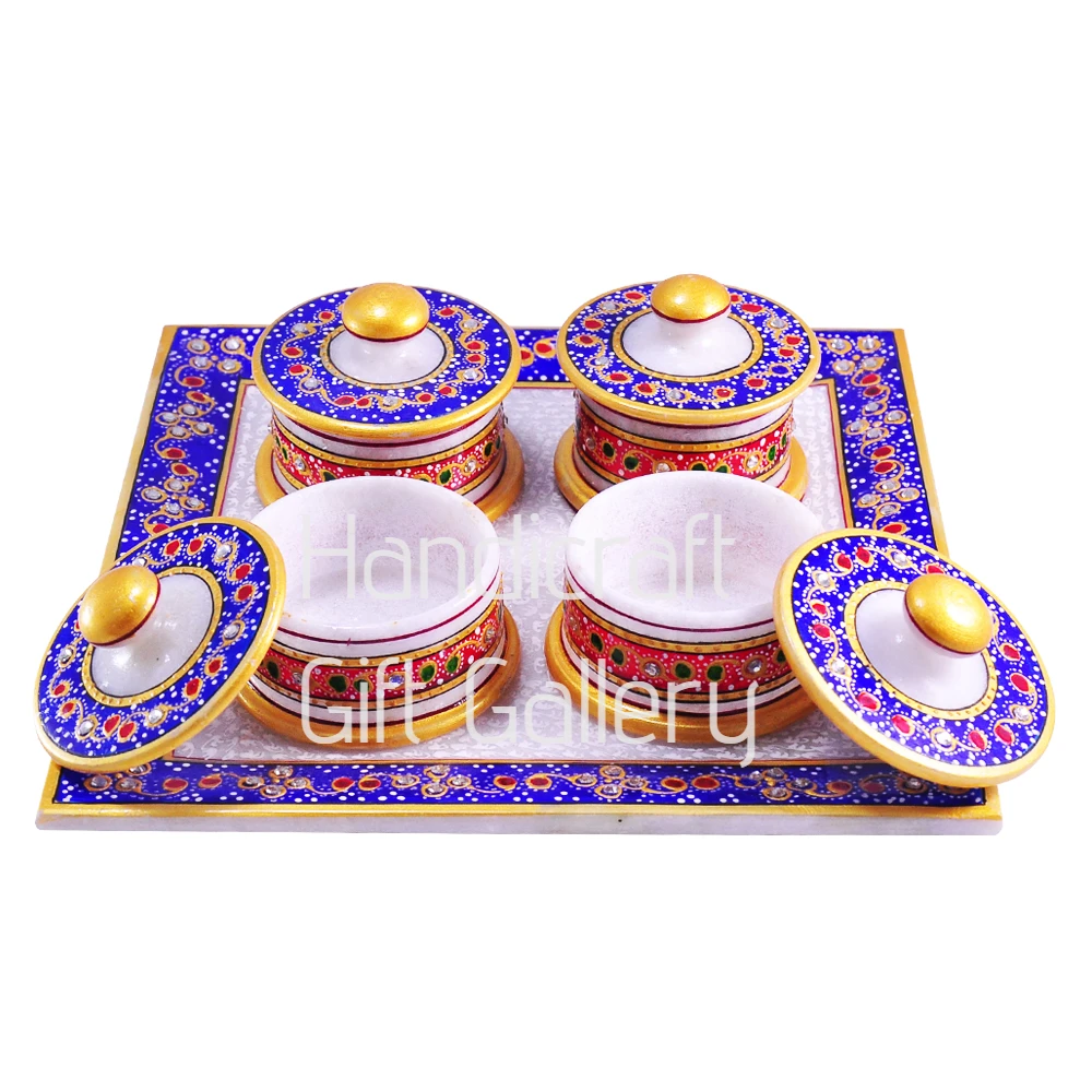 Marble 4 Dibbi Dry Fruits Tray Set